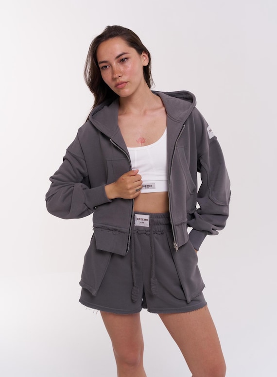 Women's Designer Cotton Tracksuit Premium Zip Hoodie Shorts Wear  Summer Loungewear Two Piece Set Oversized Athleisure Airport Outfit