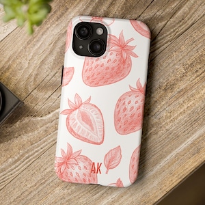 Custodia protettiva resistente per telefono con motivo a schizzo di fragola, personalizzabile con design di frutta, per iPhone, Samsung, Google, regalo personalizzato per la tecnologia