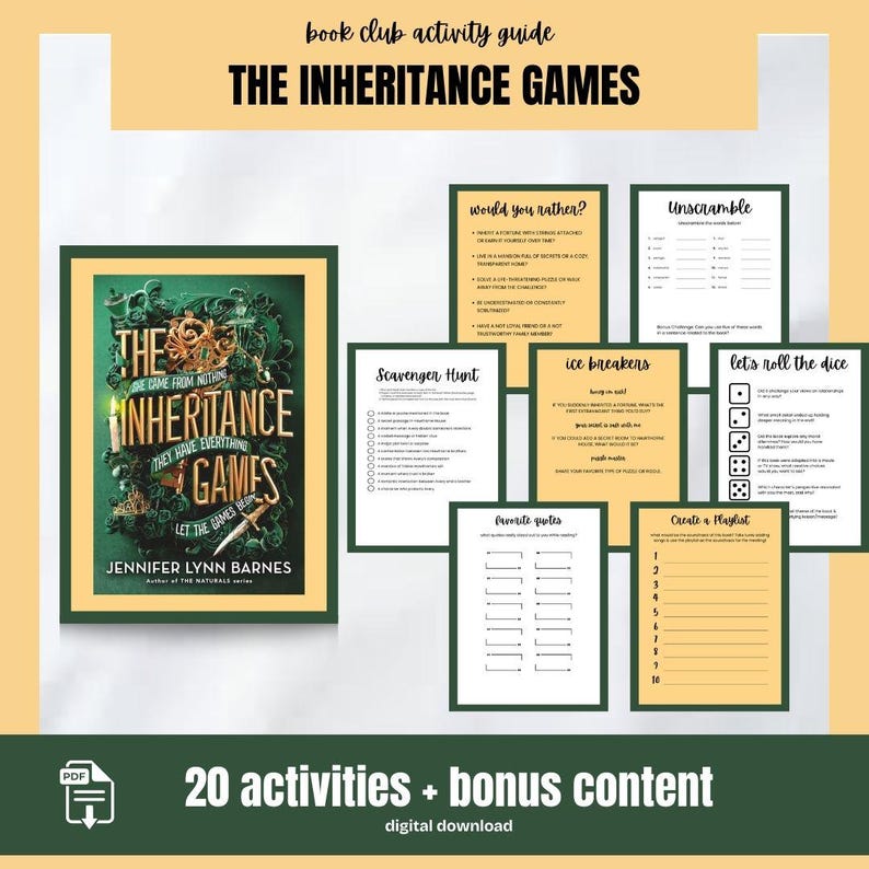The Inheritance Games Book Club Guide Discussion Questions Puzzle Book Club Games Reading Group Activity Kit for Book Trivia Fiction Book image 1