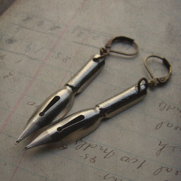 Repurposed Antique Pen Nib Earrings - Scribbles No. 023