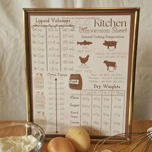 Kitchen Conversion Chart | Baking Cooking Cheat Sheet (Digital Download)