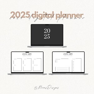 Op de afbeelding: Een digitale planner voor 2025 die op het scherm van een laptop wordt weergegeven. De planner bevat een weekplanner met secties voor maandag tot en met zondag, een to-do-lijst en een herinneringssectie. De tekst "2025 Planner" wordt op het laptopscherm weergegeven.
