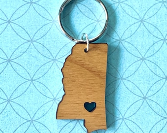 Hattiesburg Mississippi Love Wood Key Ring Keychain - MS | Great Gift Idea | Bulk / Wholesale Options Available