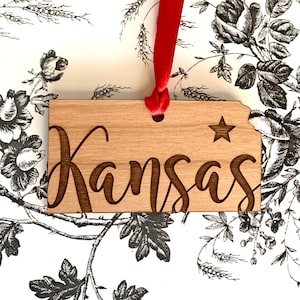 Kansas State Wood Engraved Ornament | Great Gift Idea | Bulk / Wholesale Options Available