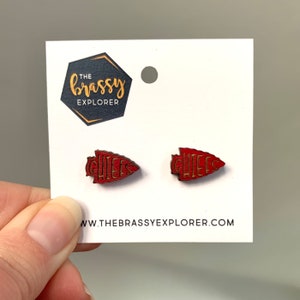 Kansas City Chiefs Red Wood Stud Earrings, Rustic Chic Wooden Post Earrings, KC