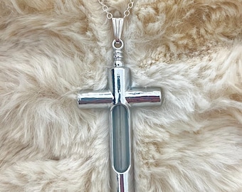 Luxury Sterling Silver Cross Pendant Cremation Jewelry Urn Necklace for Ashes, Cremate for Human, Pet, Necklace Memorial