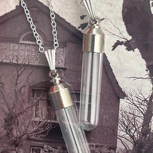 2 Vial Pendant Necklace, fillable locket, blood Ashes, vial, urn, Couples necklace, lock and key birtstone, birthday gift couples, blood