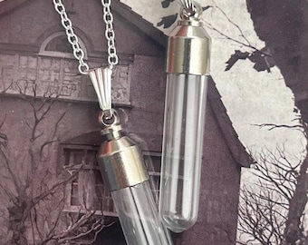 2 Vial Pendant Necklace, fillable locket, blood Ashes, vial, urn, Couples necklace, lock and key birtstone, birthday gift couples, blood