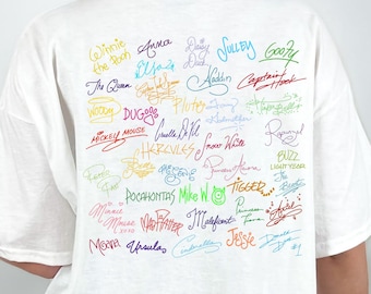 Adult Disney Character Autographs Shirt, Plus Size Disney Character Autographs Shirt, Adult Disney Shirt, Plus Size Disney Shirt