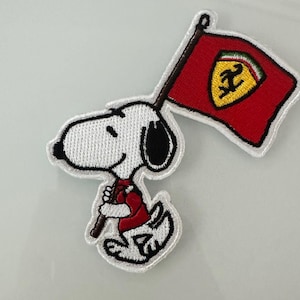 Original Scuderia Ferr Snoppy Flag Car Racing Patch 3.5&quot;