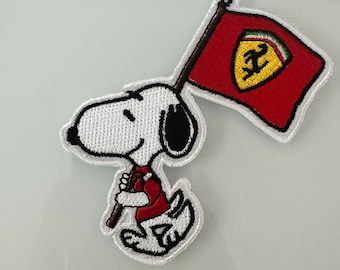 Original Scuderia Ferr Snoppy Flag Car Racing Patch 3.5&quot;