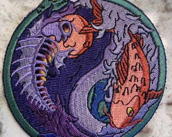 Pisces Wasserzeichen Gestickter Bügelbild 3.5" | Sternzeichen Horoskop Astrologie Abzeichen für Jacken, Hüte & Taschen | Geburtstagsgeschenk