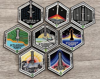 SpaceX Starship Flights 1-8 Mission Embroidered Iron-On Patches 3.5" Set | NASA Starbase Raptor Badges for Jackets & Bags | Space Gift