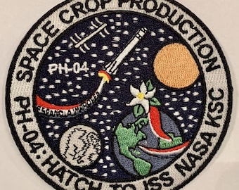 Parche bordado termoadhesivo de la NASA ISS Space Crop Production de 8,9 cm / Insignia de misión científica para chaquetas, gorras y bolsos / Regalo para coleccionistas