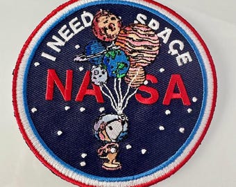 I Need Space Dog Astronaut Embroidered Iron-On Patch 3.5" | NASA Planets Mission Badge for Jackets, Hats & Bags | Space Lover Gift