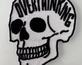 Overthinking Skull Patch Iron On Sew On | Funny Skeleton Embroidered Patch | Gotta Catch Em All | 3 Inch Anxiety Humor Patch for Jackets