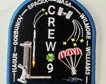 SpaceX Crew 9 Mission Embroidered Iron-On Patch 3.5" | NASA Dragon Capsule Badge for Jackets, Hats & Bags | Space Collector Gift