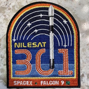 Original spacex nilesat 301 - falcon 9 satellite mission patch nasa
