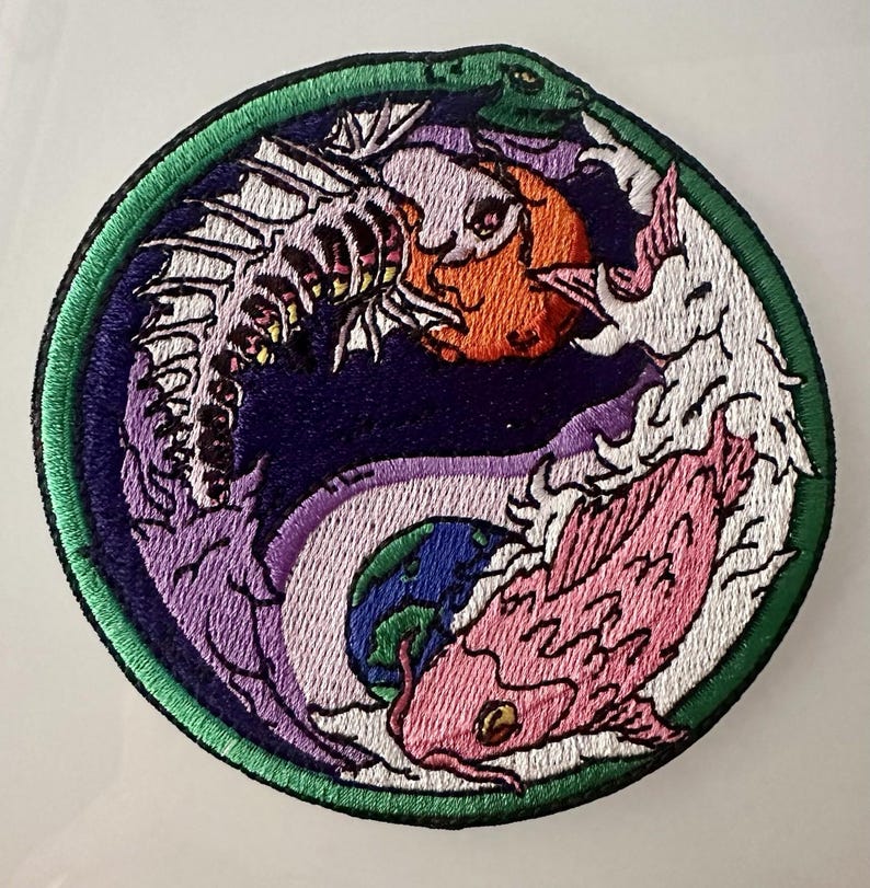 Pisces Yin Yang Bunt Gestickt Bügelbild 3"" | Sternzeichen Horoskop Astrologie Abzeichen für Jacken, Hüte & Taschen | Geburtstag Geschenk zum Aufnähen." Bild 1
