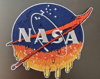 Parche bordado termoadhesivo con el logo psicodélico de astronauta de la NASA de 8,9 cm / Insignia de misión espacial psicodélica para chaquetas, gorras y bolsos / Regalo retro para coser