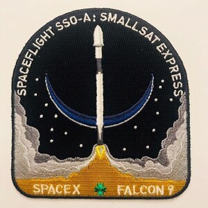 SSO-A SmallSat Express SpaceX Falcon 9 VAFB-uppskjutningsmärke | Broderat strykmärke för jackor, hattar, väskor | Rymdsamlargåva