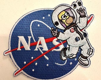 Parche bordado de astronauta de dibujos animados de la misión de la NASA de 7,6 cm / Insignia divertida de explorador espacial para planchar en chaquetas, sombreros y bolsos / Regalo retro de ciencia ficción para coser