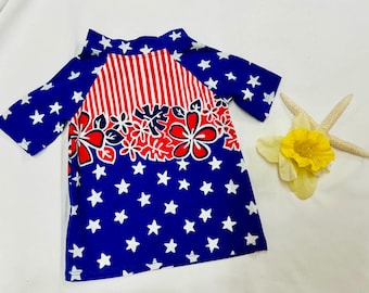 18 Months Patriotic Flower Rash Guard, kinderbadkleding, gemaakt in de VS