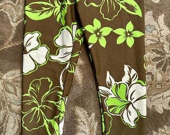 Size 24 months brown and green floral Leggings, Made in the USA, Play clothes, girls pants, children's clothing. MaryAngelboutique