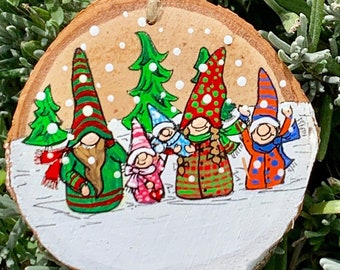 Custom made hand painted Gnome Christmas Ornaments  personalized and made to order, made in Canada, Gnome family