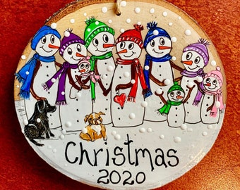 Personalized Snowman Family Christmas Ornaments 2025, Made to order just what you ask for and each one is a hand painted original.