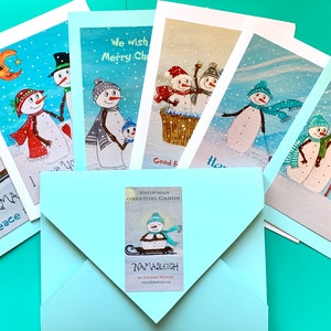 Cartes de Noël, Snowman Cartes de vacances Ensemble de 6, , Pack cartes de vacances, joliment emballé ensemble de 6 cartes d’art bonhomme de neige