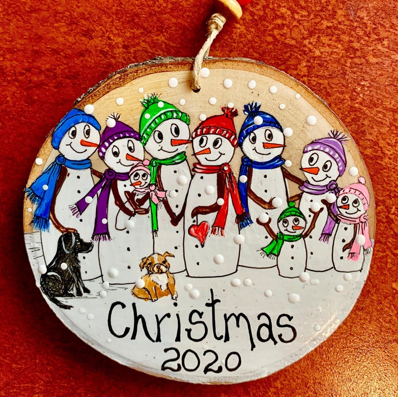 Personalized Snowman Family Christmas Ornaments 2022, Made to order just what you ask for and each one is a hand painted original. 