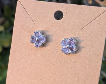 Amethyst .925 Sterling Silver Flower Stud Earrings