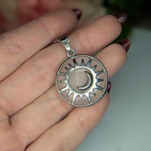 Natural Rose Quartz Sun and Moon Pendant Necklace