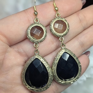 Smokey Quartz Gold Colored Dangle Earrings