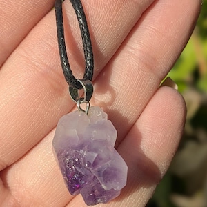 Raw Natural Amethyst Cluster Pendant Necklace
