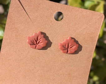 Polymer Clay Fall Autumn Leaf Stud Earrings
