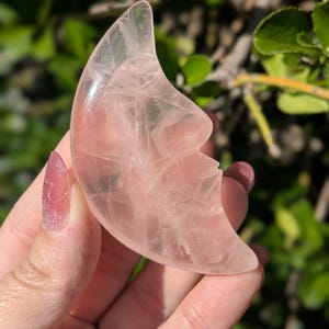 Natural Rose Quartz Crescent Moon With Face Crystal Carving