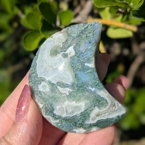Natural Moss Agate Crescent Moon Carving