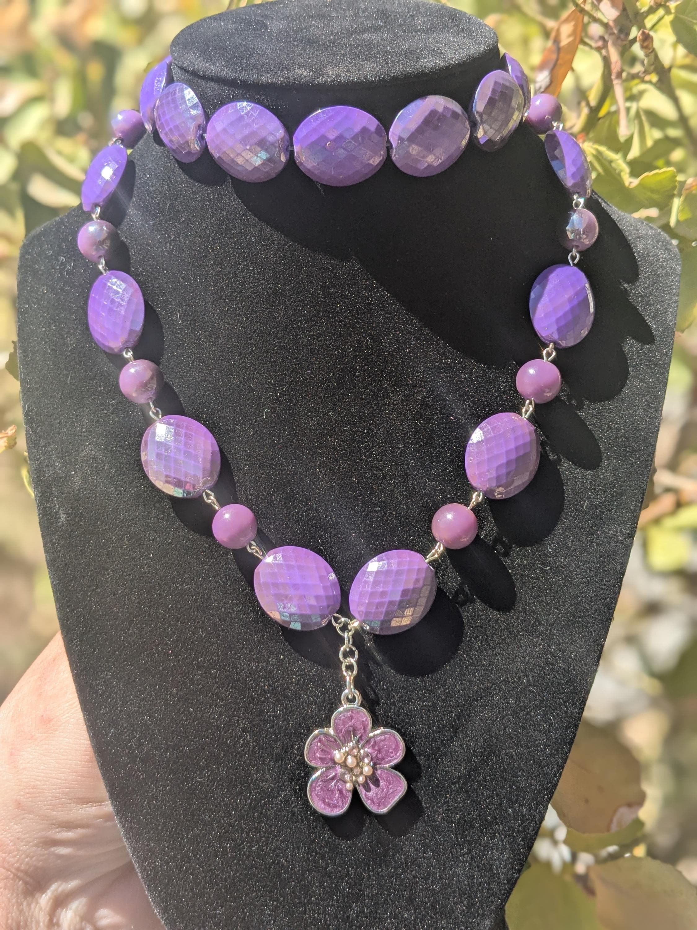 手作りの紫の花のネックレスとブレスレットのセット - Etsy 日本