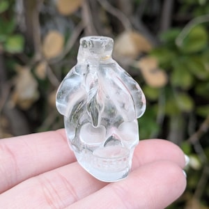 Cráneo de cristal de cuarzo transparente con tallado de garra de pájaro