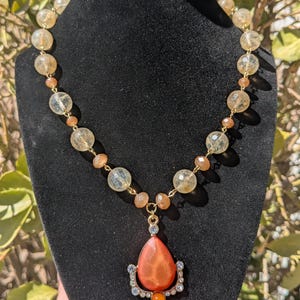 Handmade Orange and Gold Necklace & Earrings Set