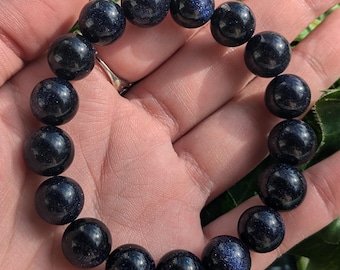 11mm Blue Goldstone Beaded Stretch Bracelet