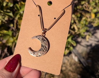 Paula Borda Copper Crescent Moon Pendant On Gold Toned Chain Necklace