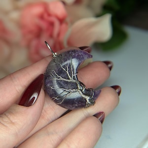 Amethyst Moon Wire Wrapped Tree Of Life Pendant 1.9&quot;