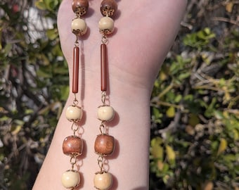 Vintage ketting met houten kralen 24-31,5 inch