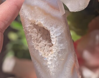 Agate With Druzy Pocket Tower