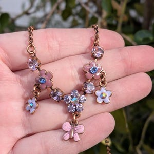 Butterfly & Flower Copper Toned Necklace