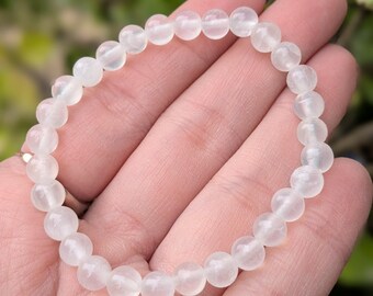 Selenite (Satin Spar) Beaded Bracelet 6.5in
