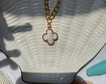 Gold Chain Necklace, Clover Pendant